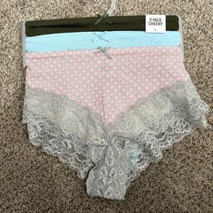 3 Pack 100 % Cotton/Lace CHEEKY Women's Size L Panties/Underwear/Under Garment